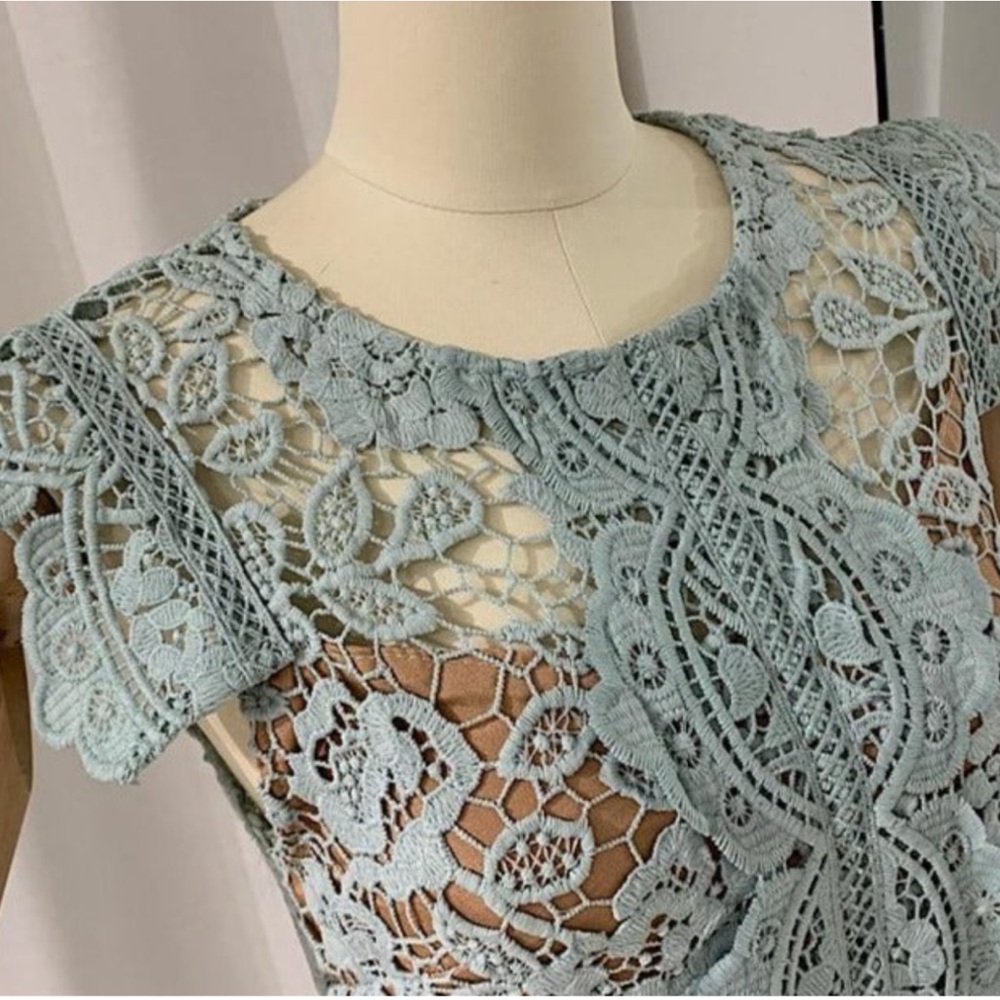 #152 Elegant Butterfly Sleeve Crochet Lace Casual O-neck High Waist Dress - Picture 16 of 16